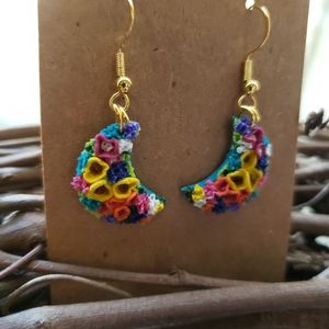 NEW handmade Moon shaped floral earrings